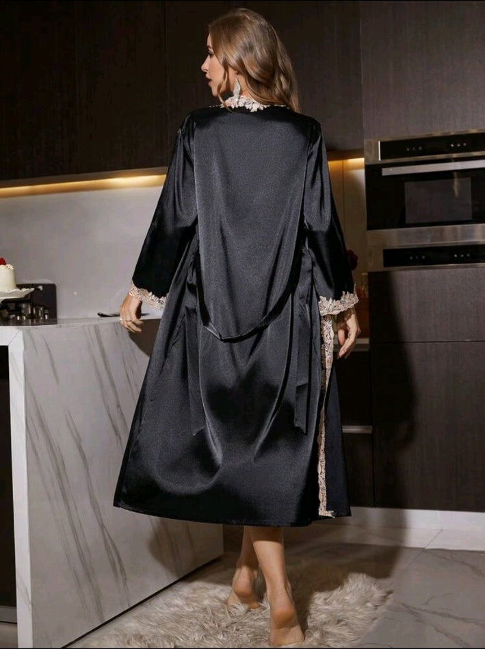 Midnight Elegance Satin Robe & Nightdress Set.